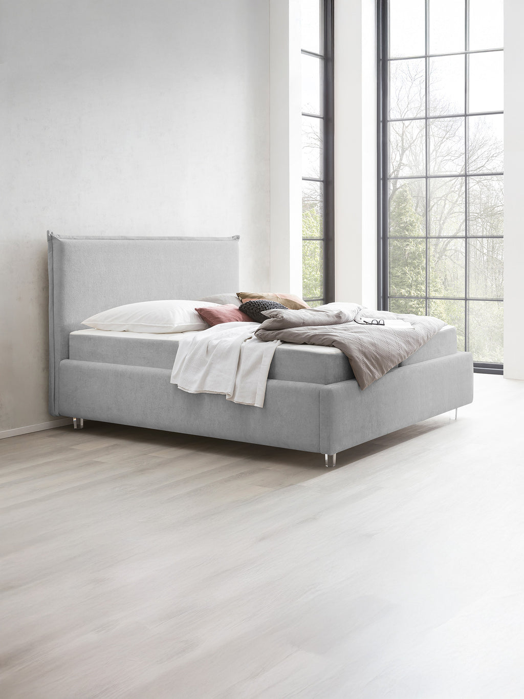 Teddy-Bouclé Bett mit Stauraum Grau London