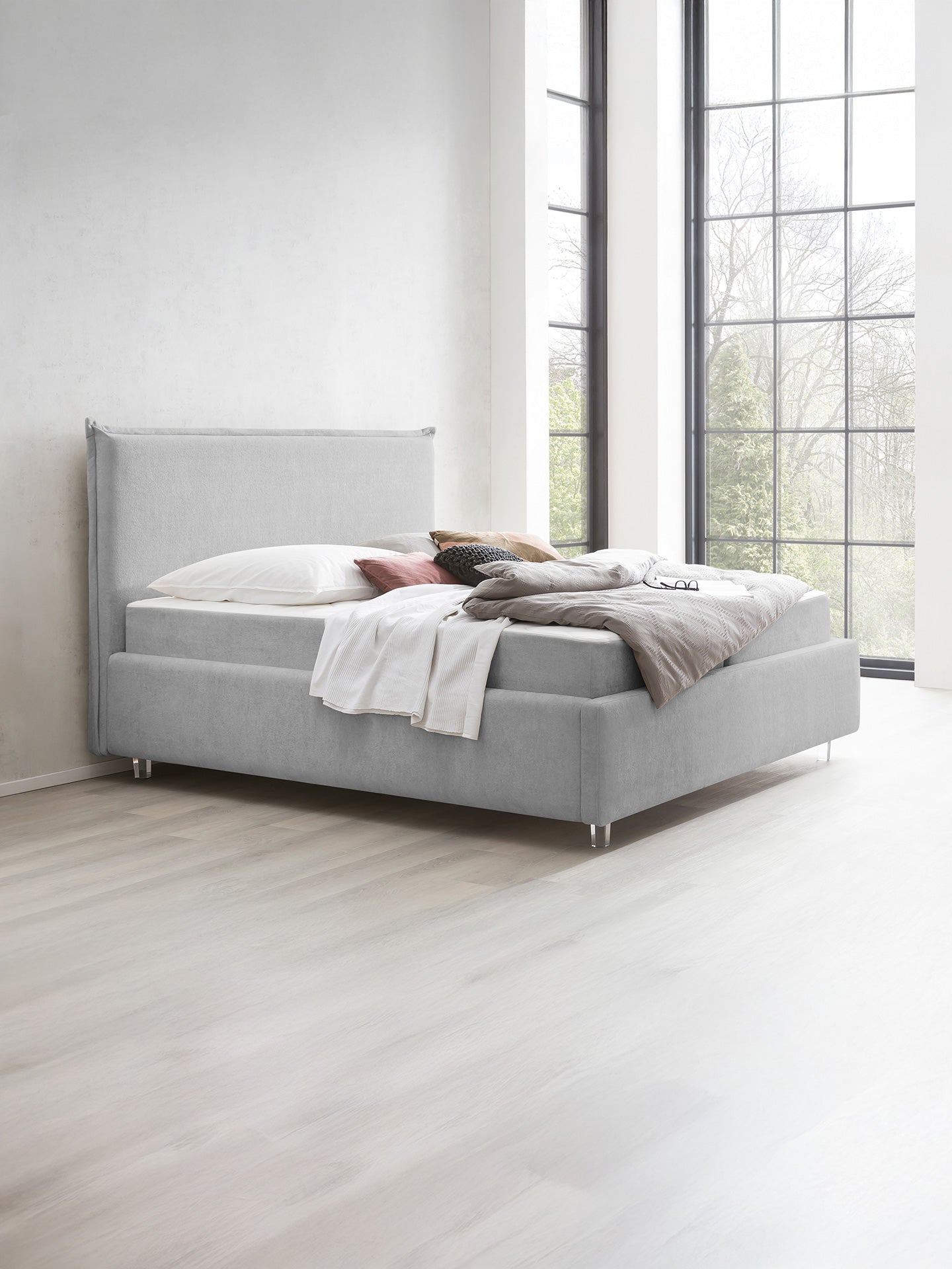 Teddy-Bouclé Bett mit Stauraum Grau London