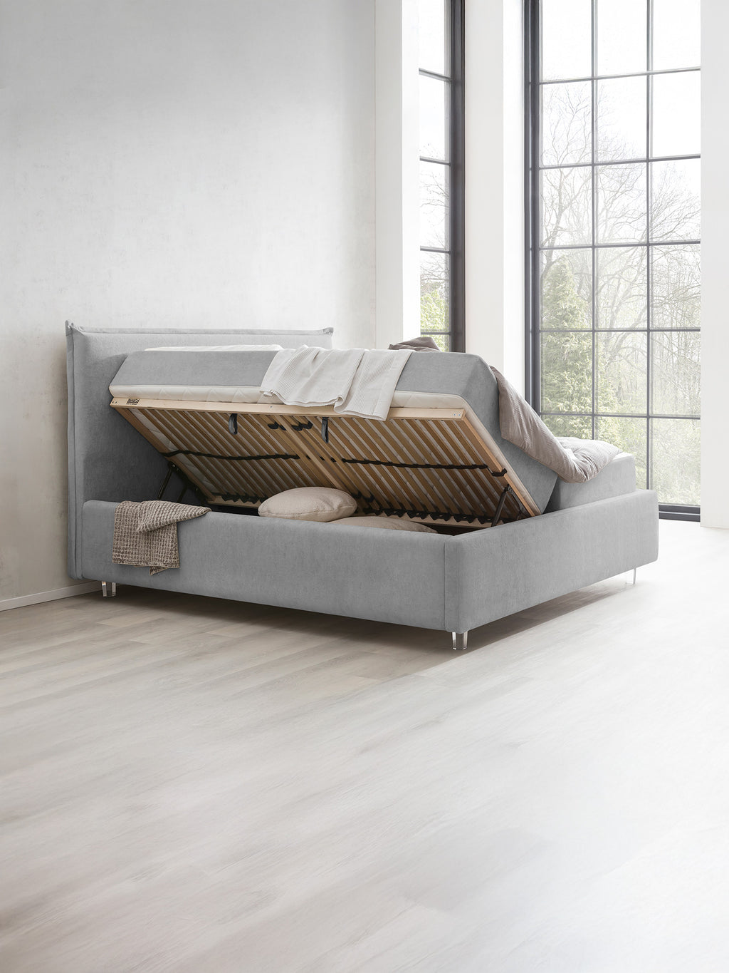 Teddy-Bouclé Bett mit Stauraum Grau London