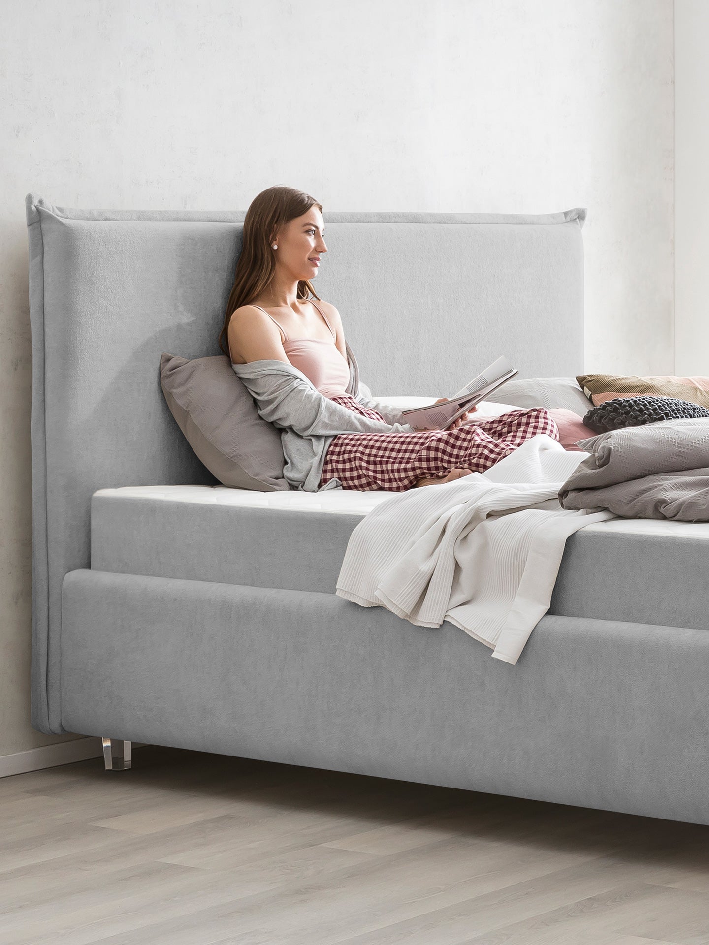 Teddy-Bouclé Bett mit Stauraum Grau London