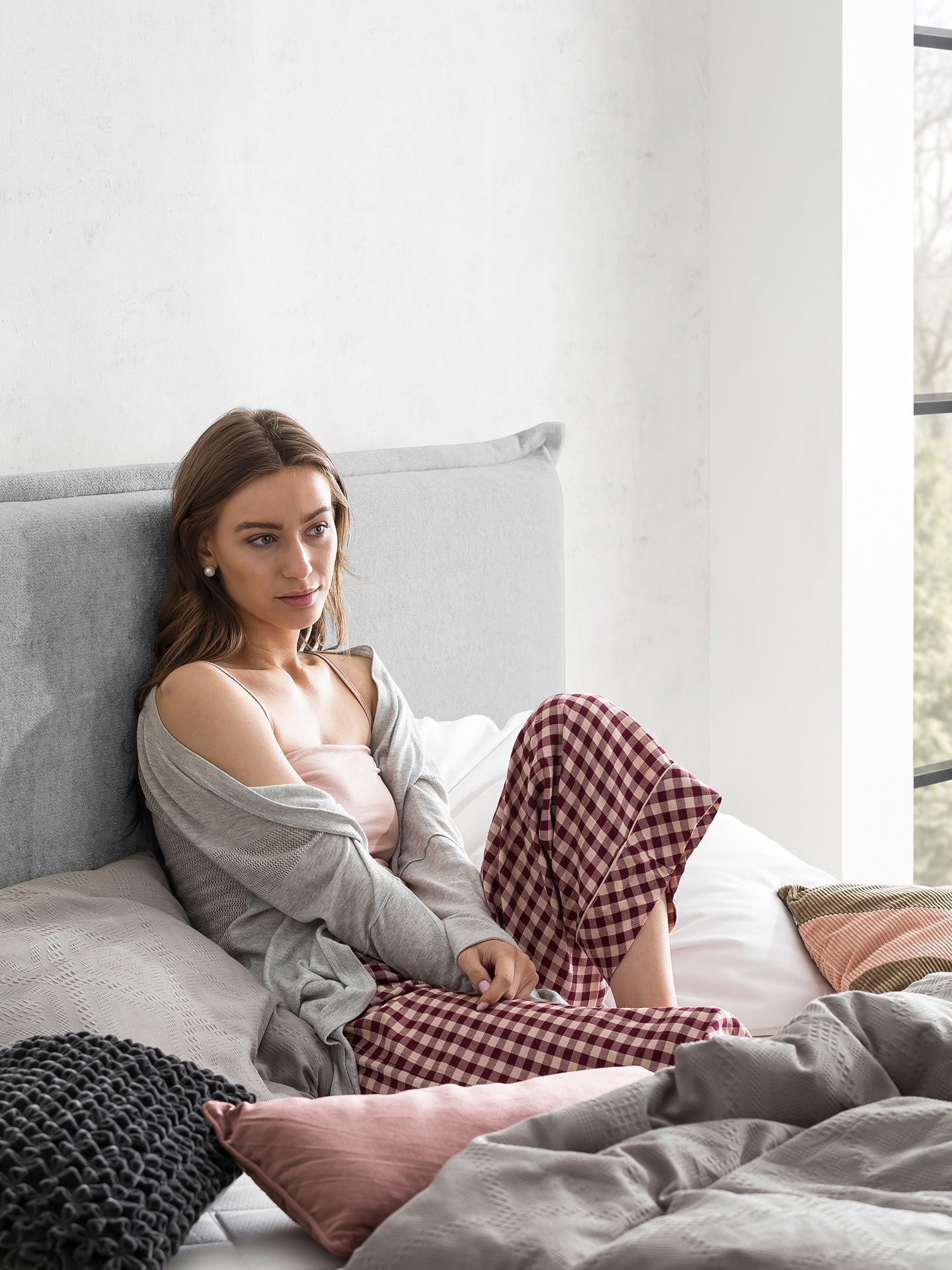 Teddy-Bouclé Bett mit Stauraum Grau London