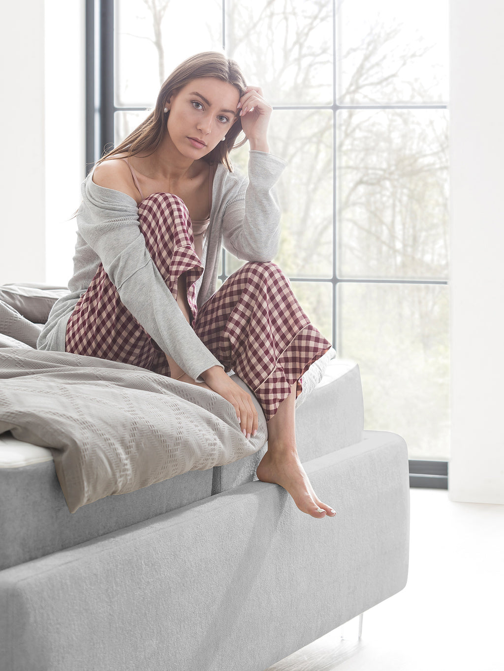 Teddy-Bouclé Bett mit Stauraum Grau London