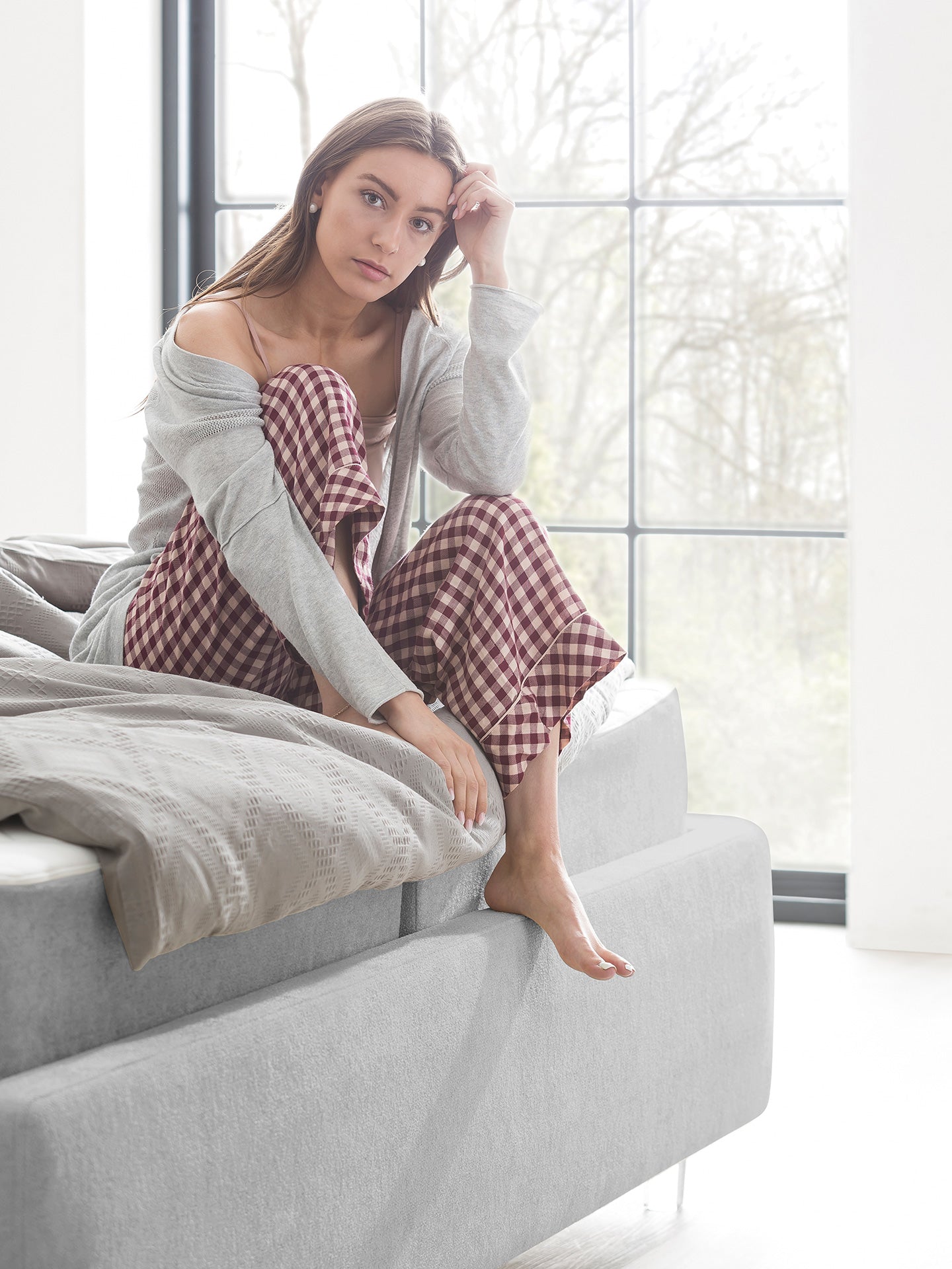 Teddy-Bouclé Bett mit Stauraum Grau London