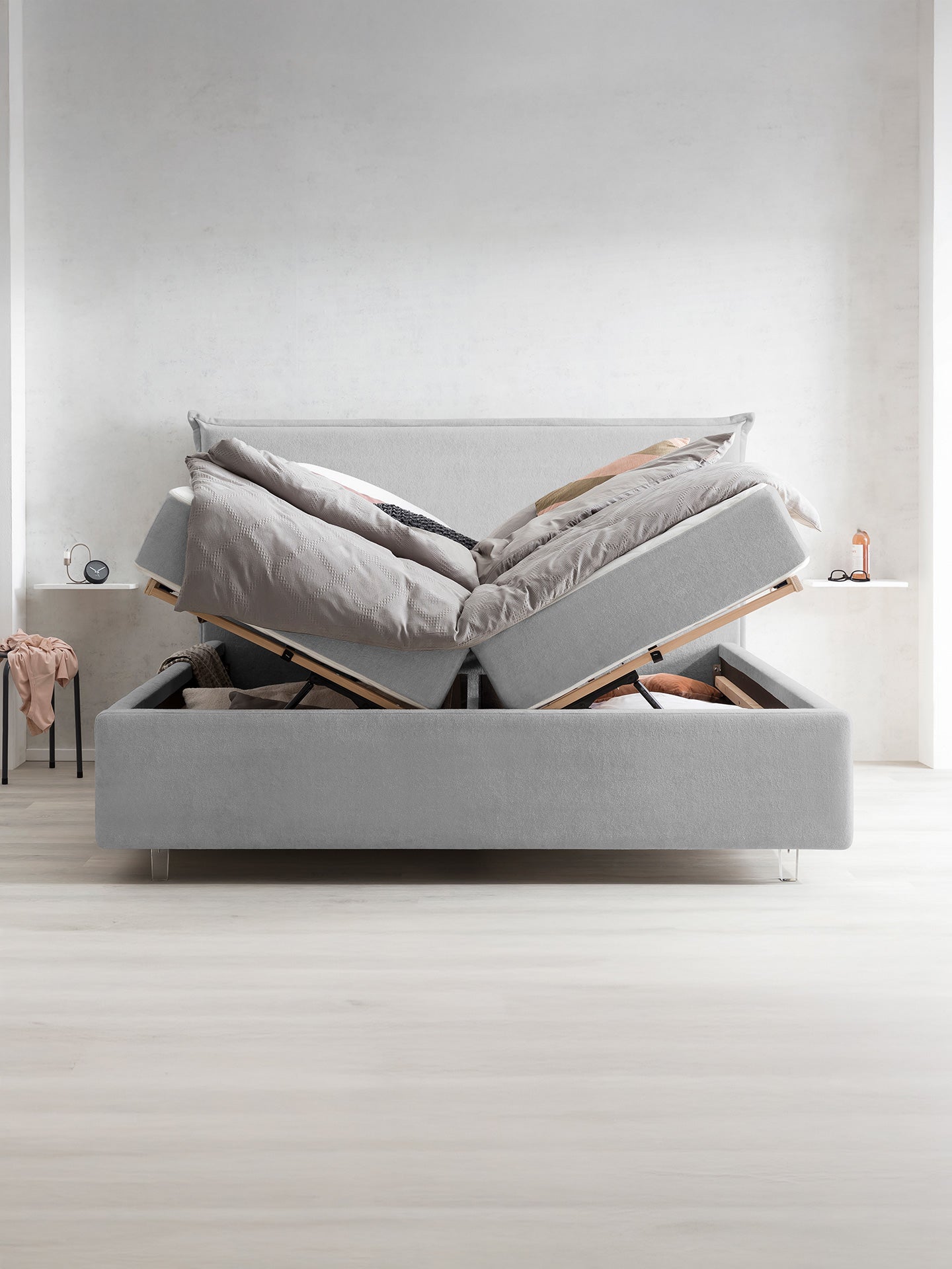 Teddy-Bouclé Bett mit Stauraum Grau London