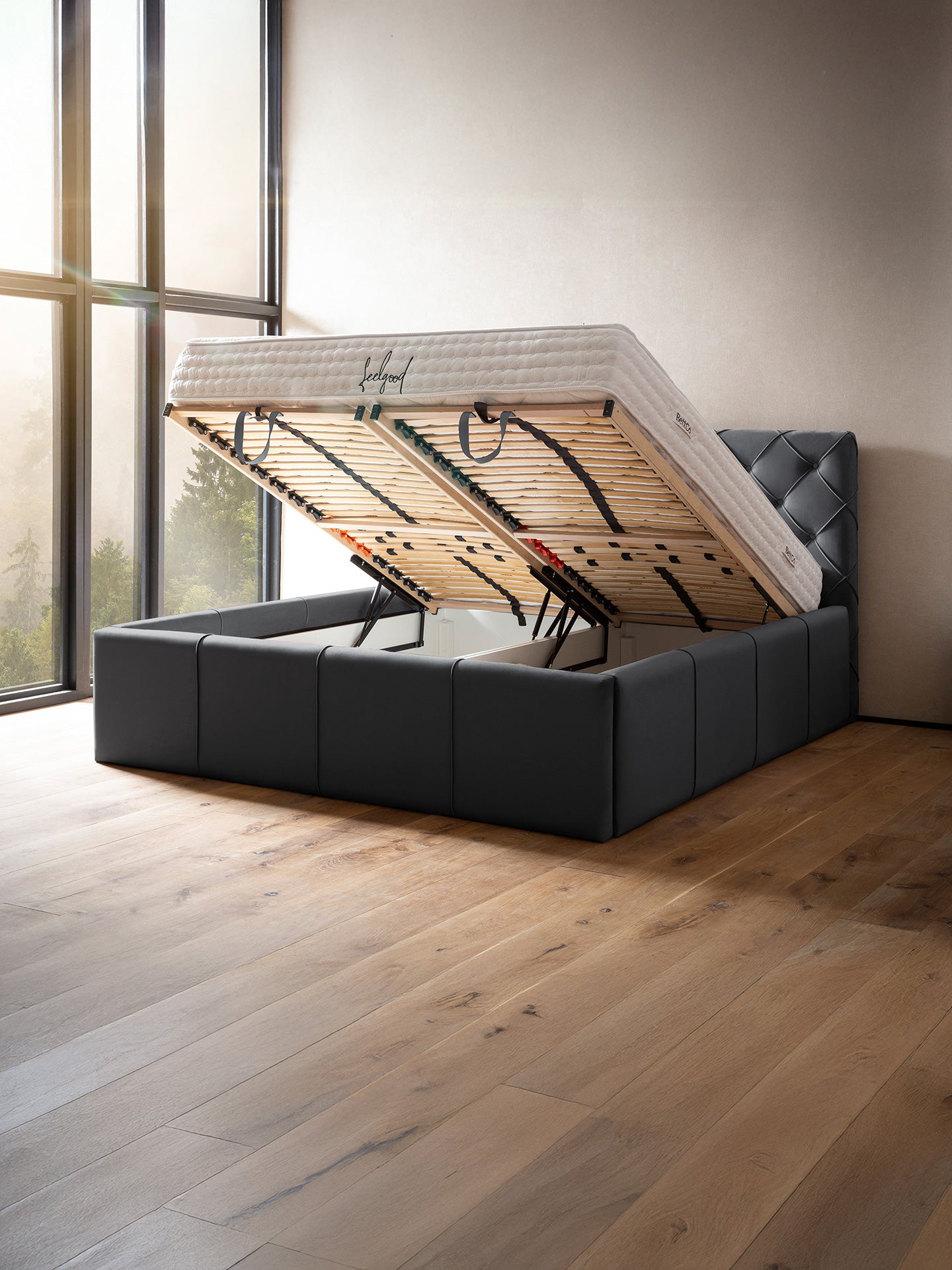 Velvet Bett mit Stauraum Anthrazit NELLY