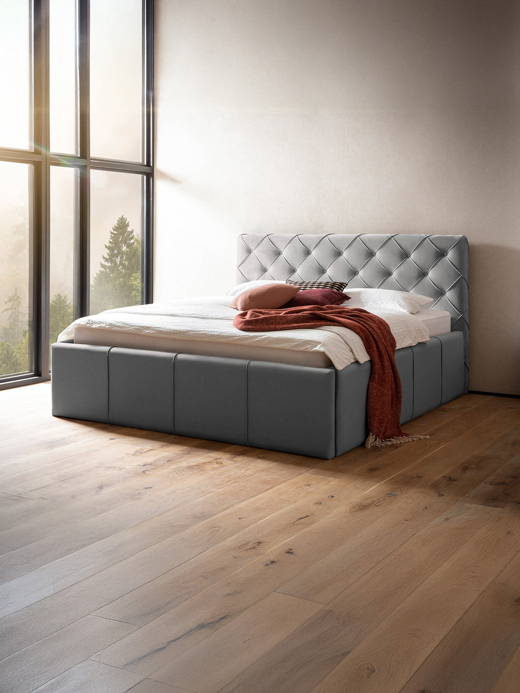 Velvet Bett mit Stauraum Grau NELLY