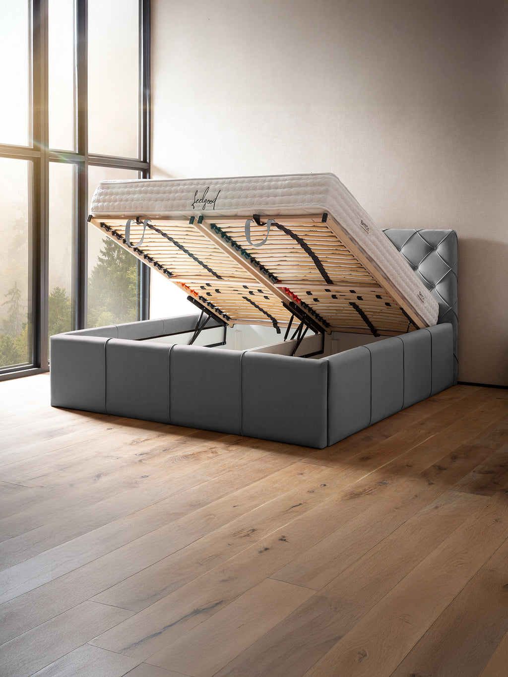 Velvet Bett mit Stauraum Grau NELLY