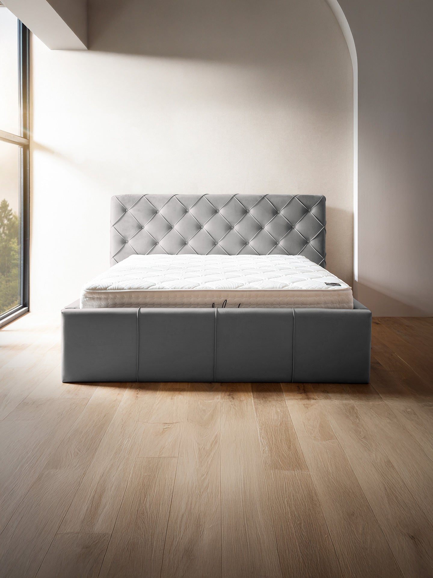 Velvet Bett mit Stauraum Grau NELLY