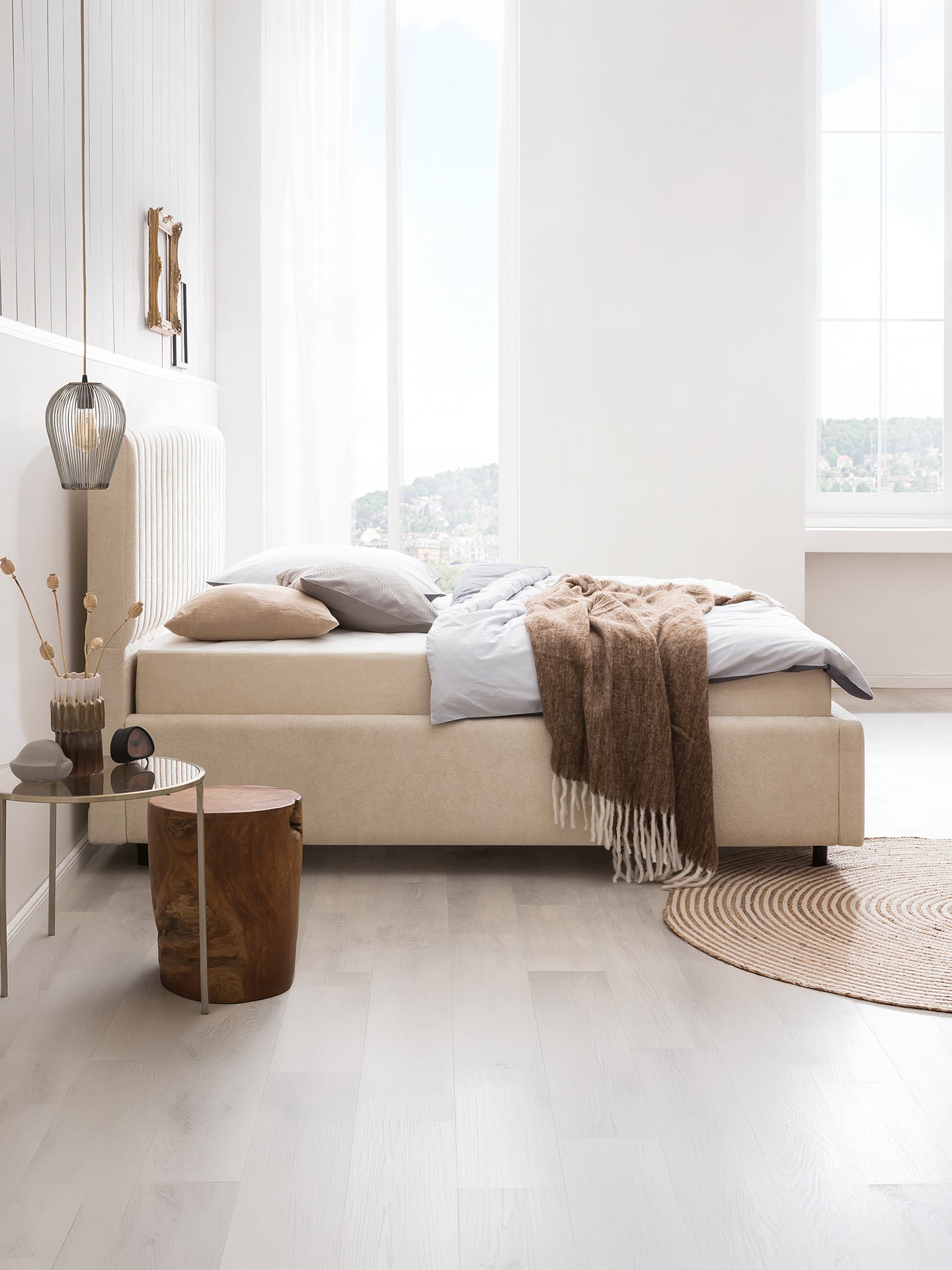 Teddy-Bouclé Bett mit Stauraum Creme Paris