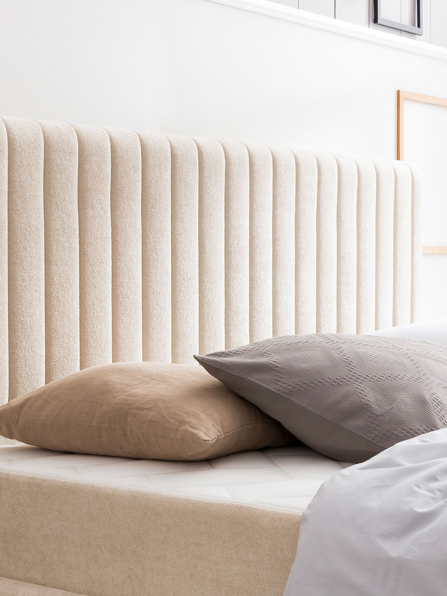 Teddy-Bouclé Bett mit Stauraum Creme Paris