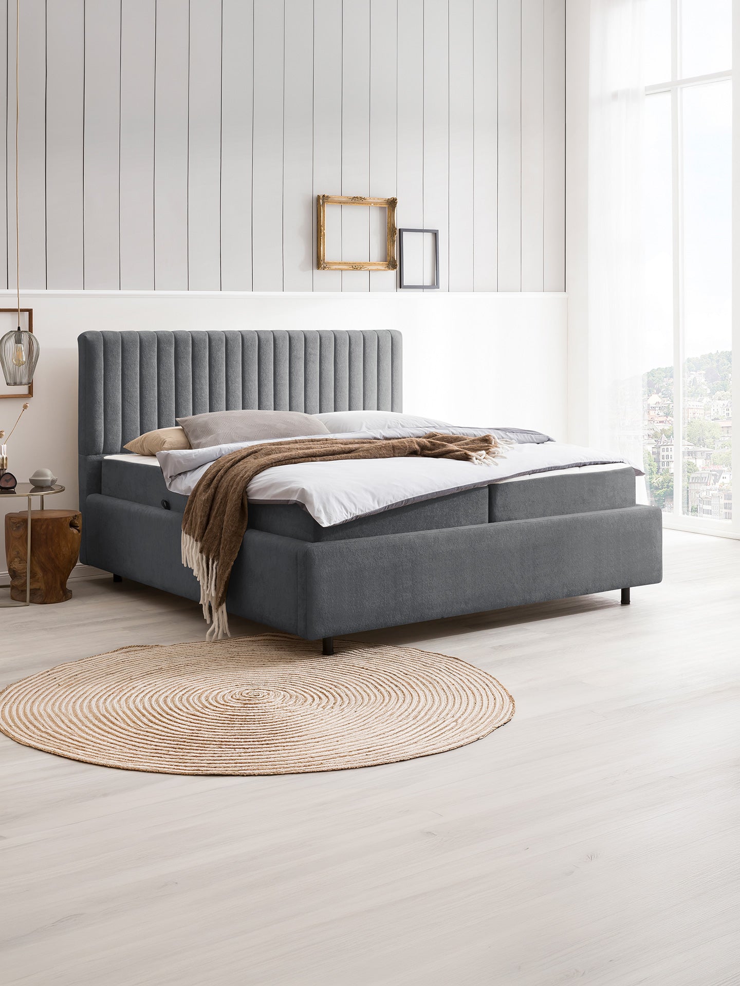 Teddy-Bouclé Bett mit Stauraum Dunkelgrau Paris