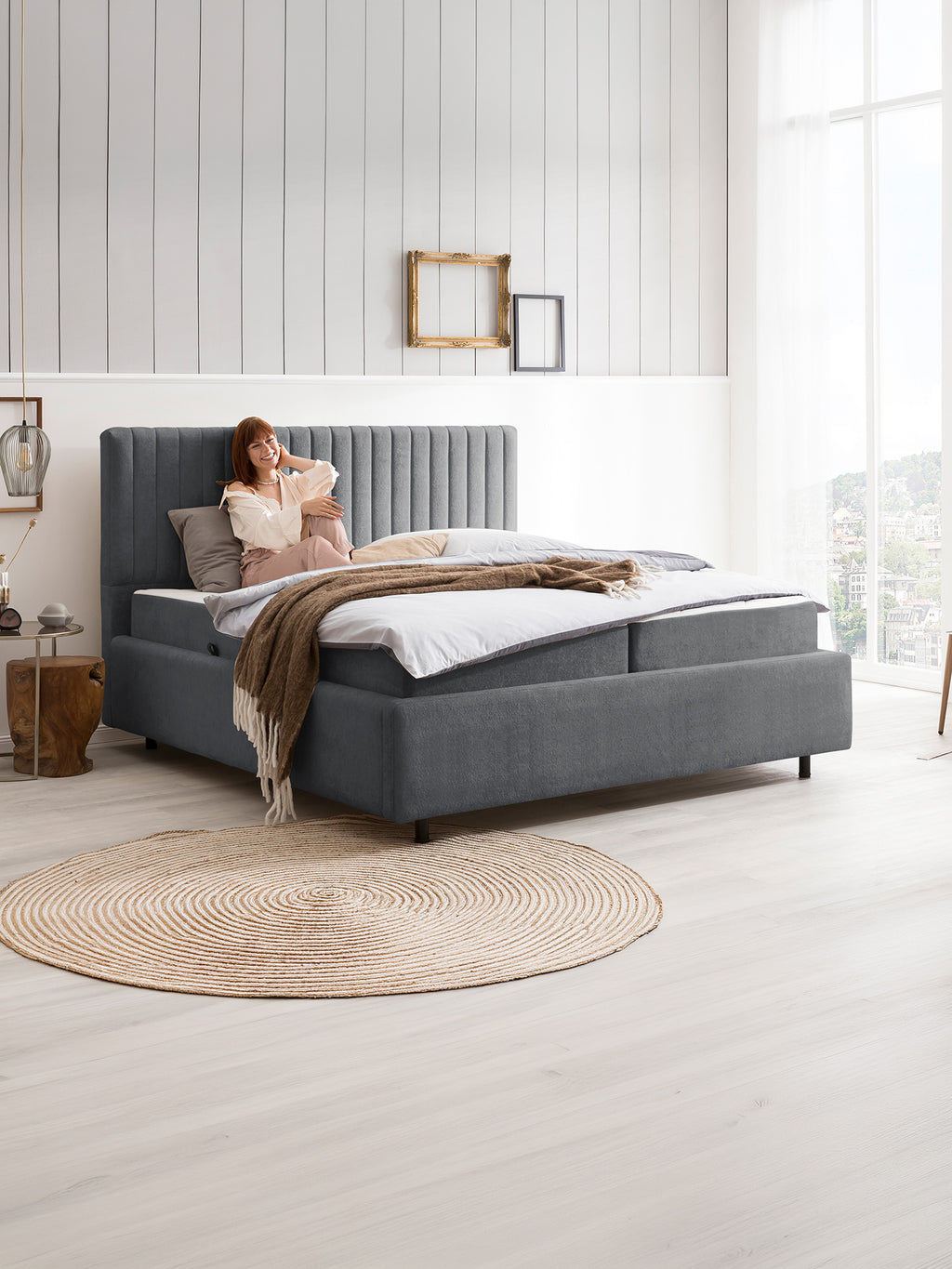 Teddy-Bouclé Bett mit Stauraum Dunkelgrau Paris