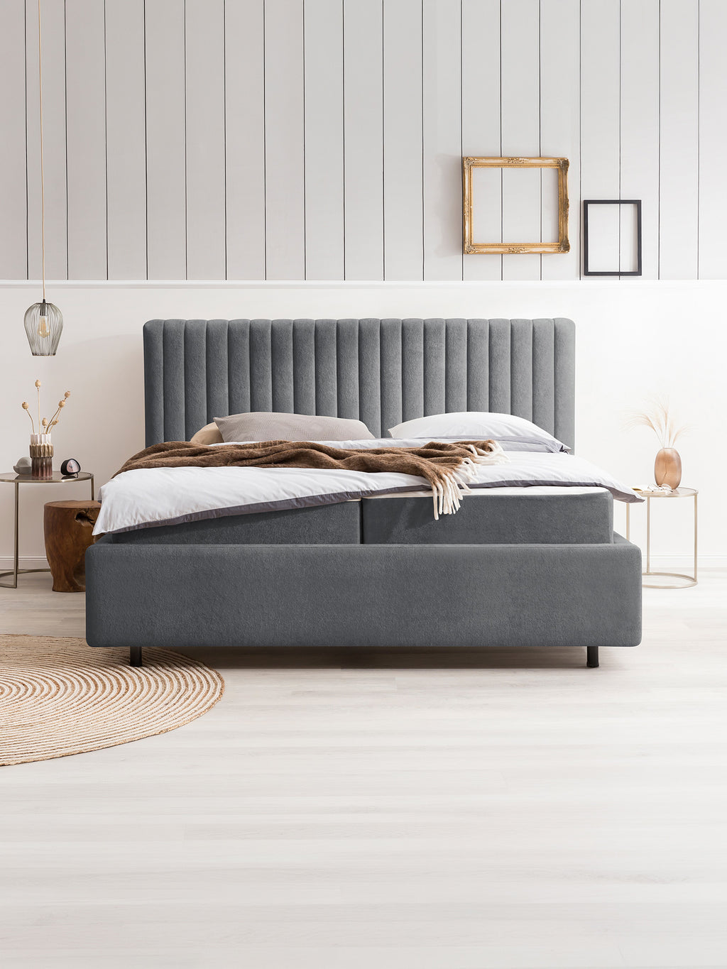 Teddy-Bouclé Bett mit Stauraum Dunkelgrau Paris