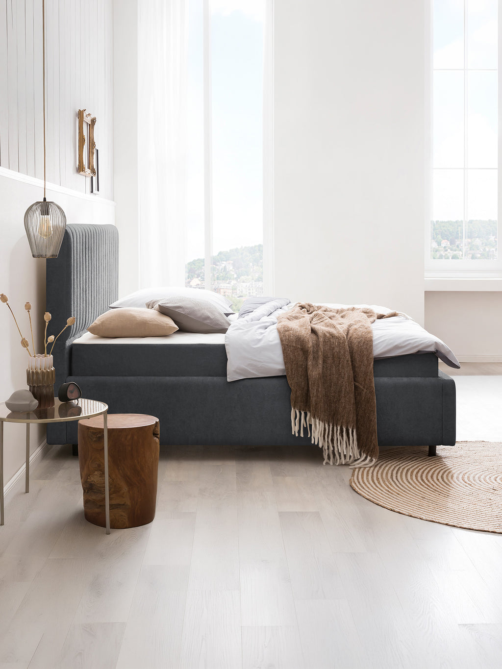 Teddy-Bouclé Bett mit Stauraum Dunkelgrau Paris