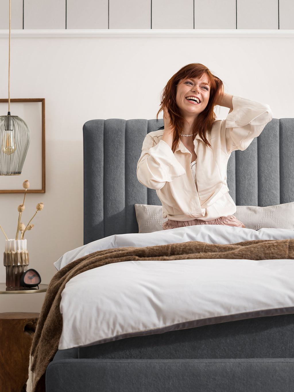 Teddy-Bouclé Bett mit Stauraum Dunkelgrau Paris