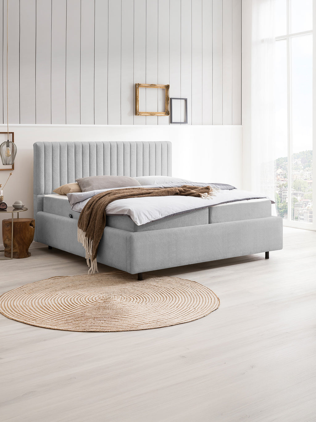 Teddy-Bouclé Bett mit Stauraum Grau Paris