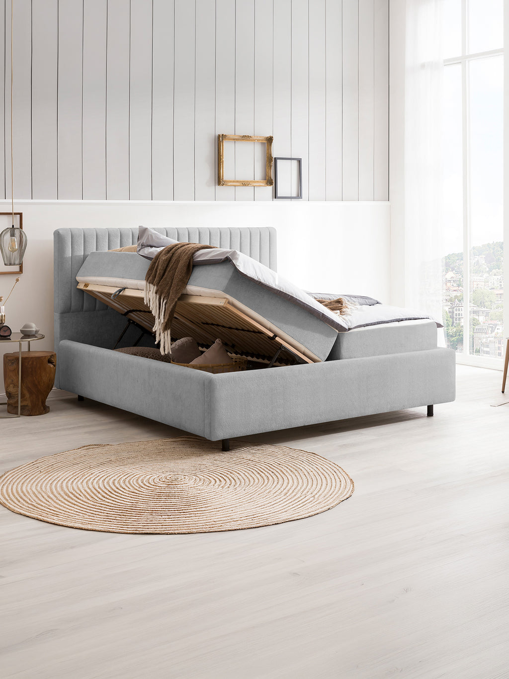 Teddy-Bouclé Bett mit Stauraum Grau Paris