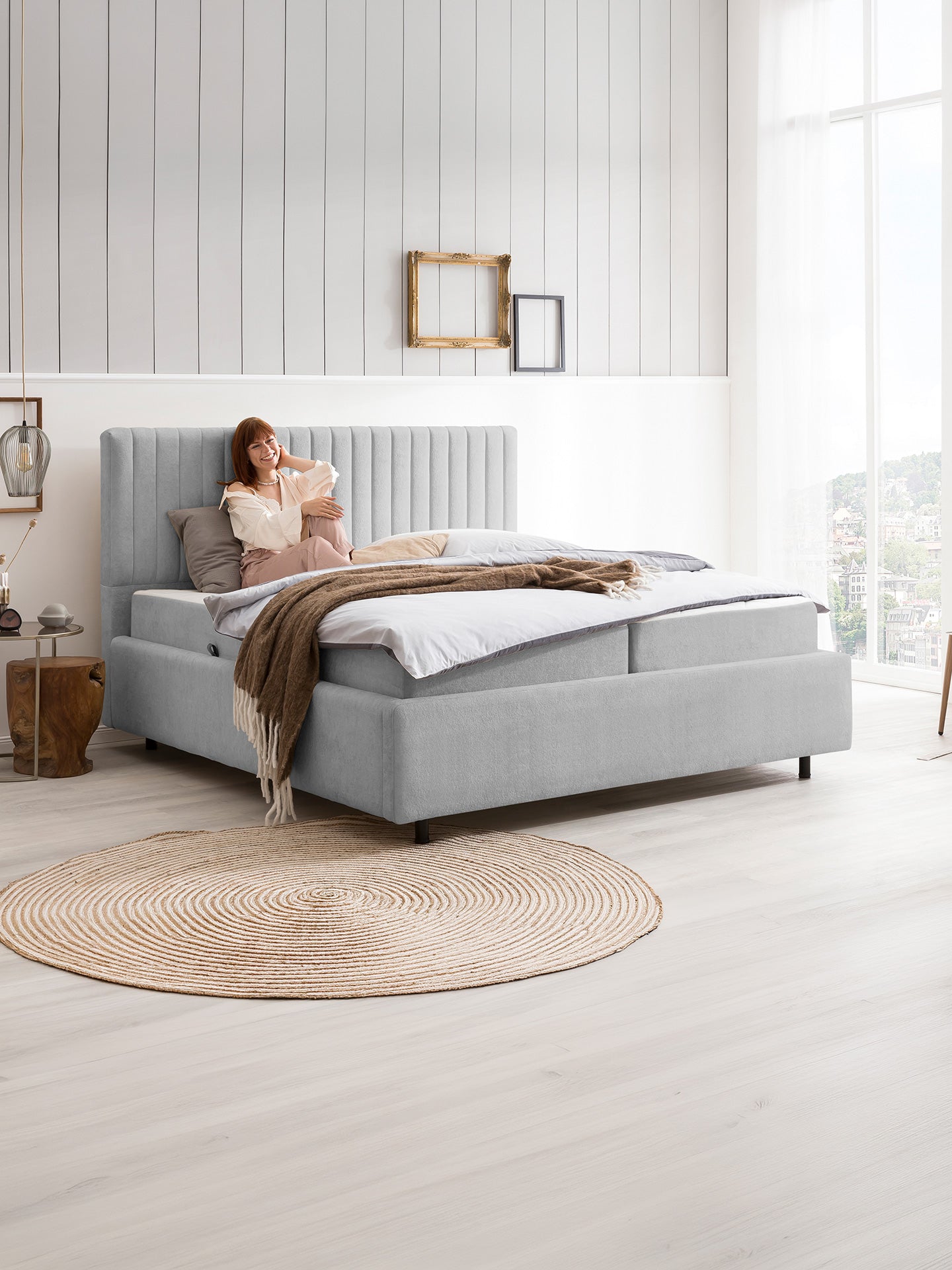 Teddy-Bouclé Bett mit Stauraum Grau Paris