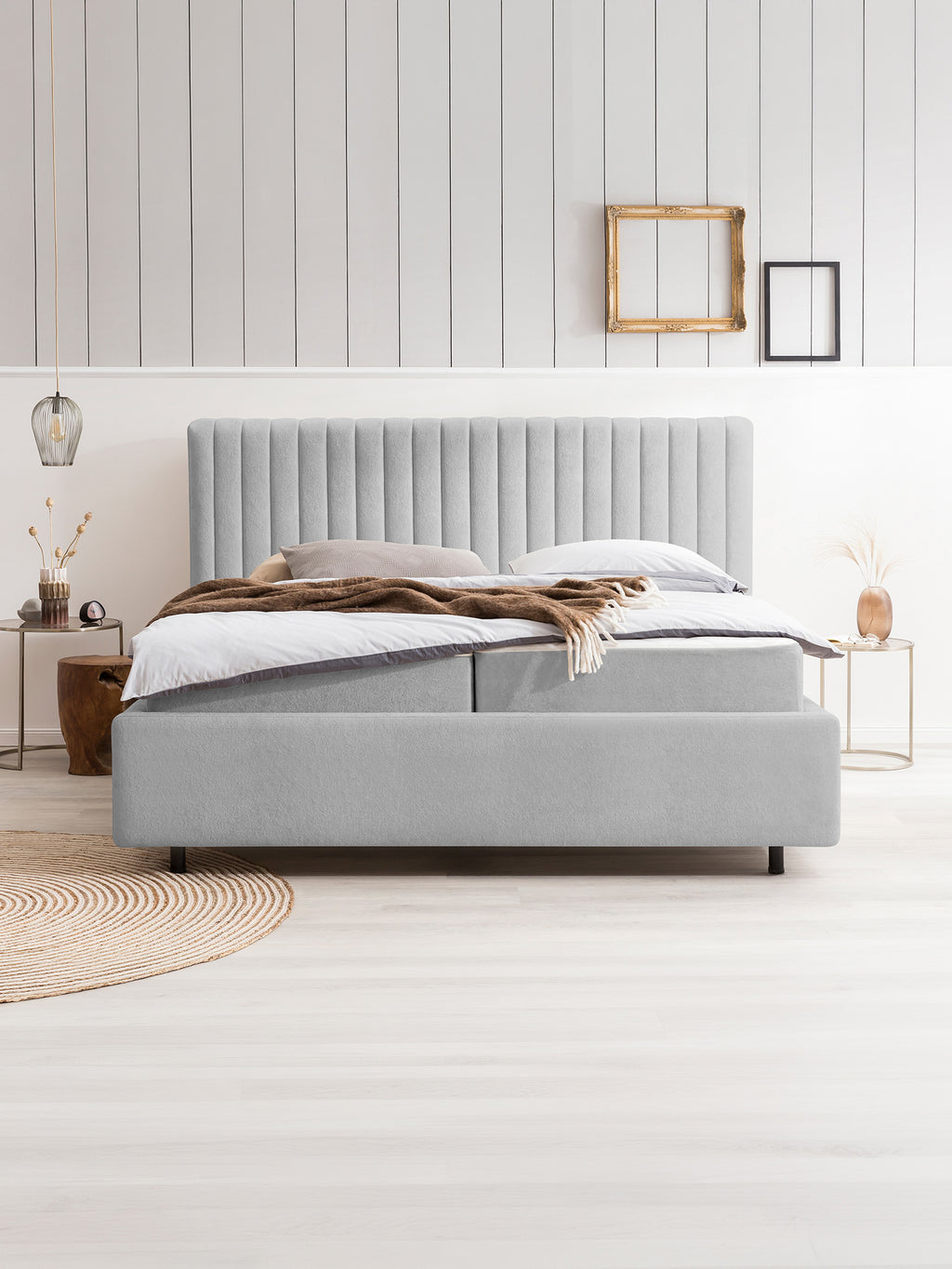 Teddy-Bouclé Bett mit Stauraum Grau Paris