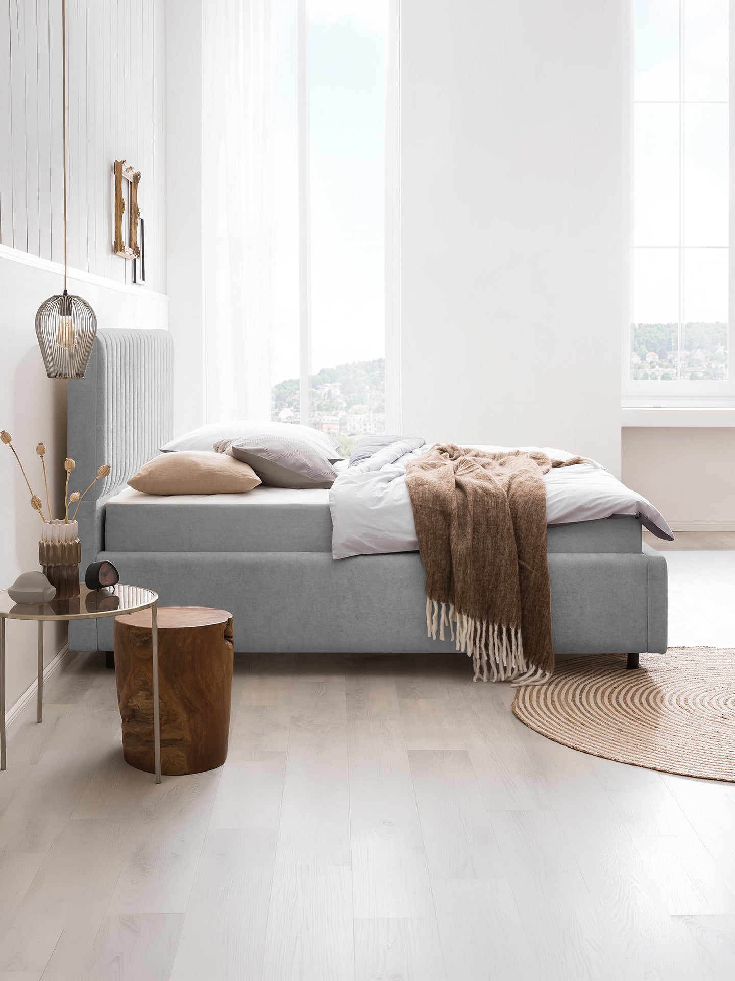 Teddy-Bouclé Bett mit Stauraum Grau Paris