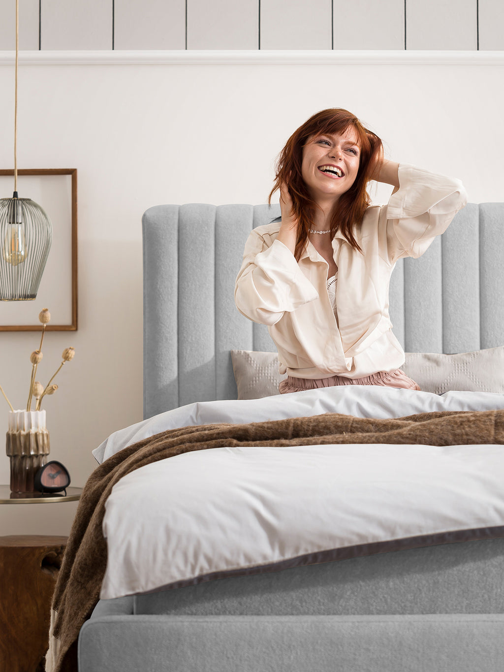 Teddy-Bouclé Bett mit Stauraum Grau Paris