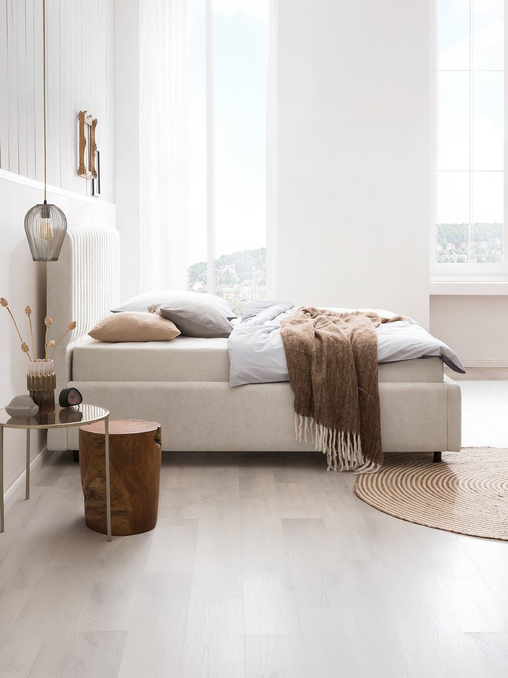 Teddy-Bouclé Bett mit Stauraum Altweiß Paris