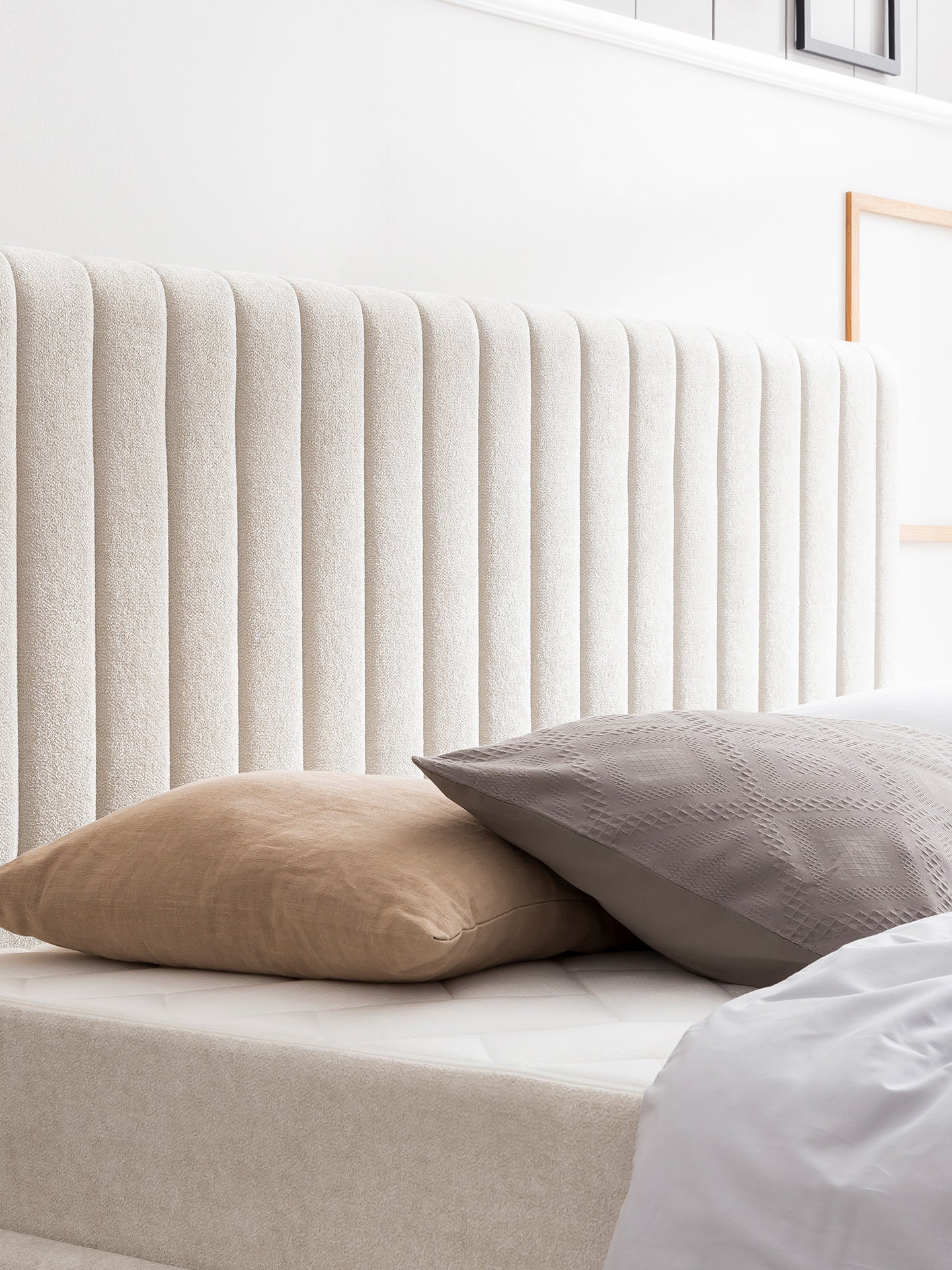 Teddy-Bouclé Bett mit Stauraum Altweiß Paris