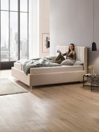 Velours Bett mit Stauraum Creme Paris