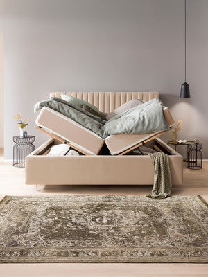 Velours Bett mit Stauraum Creme Paris