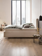 Velours Bett mit Stauraum Creme Paris