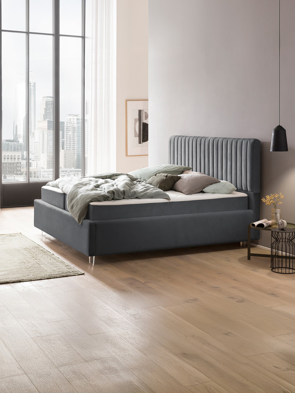 Velours Bett mit Stauraum Dunkelgrau Paris