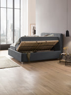 Velours Bett mit Stauraum Dunkelgrau Paris