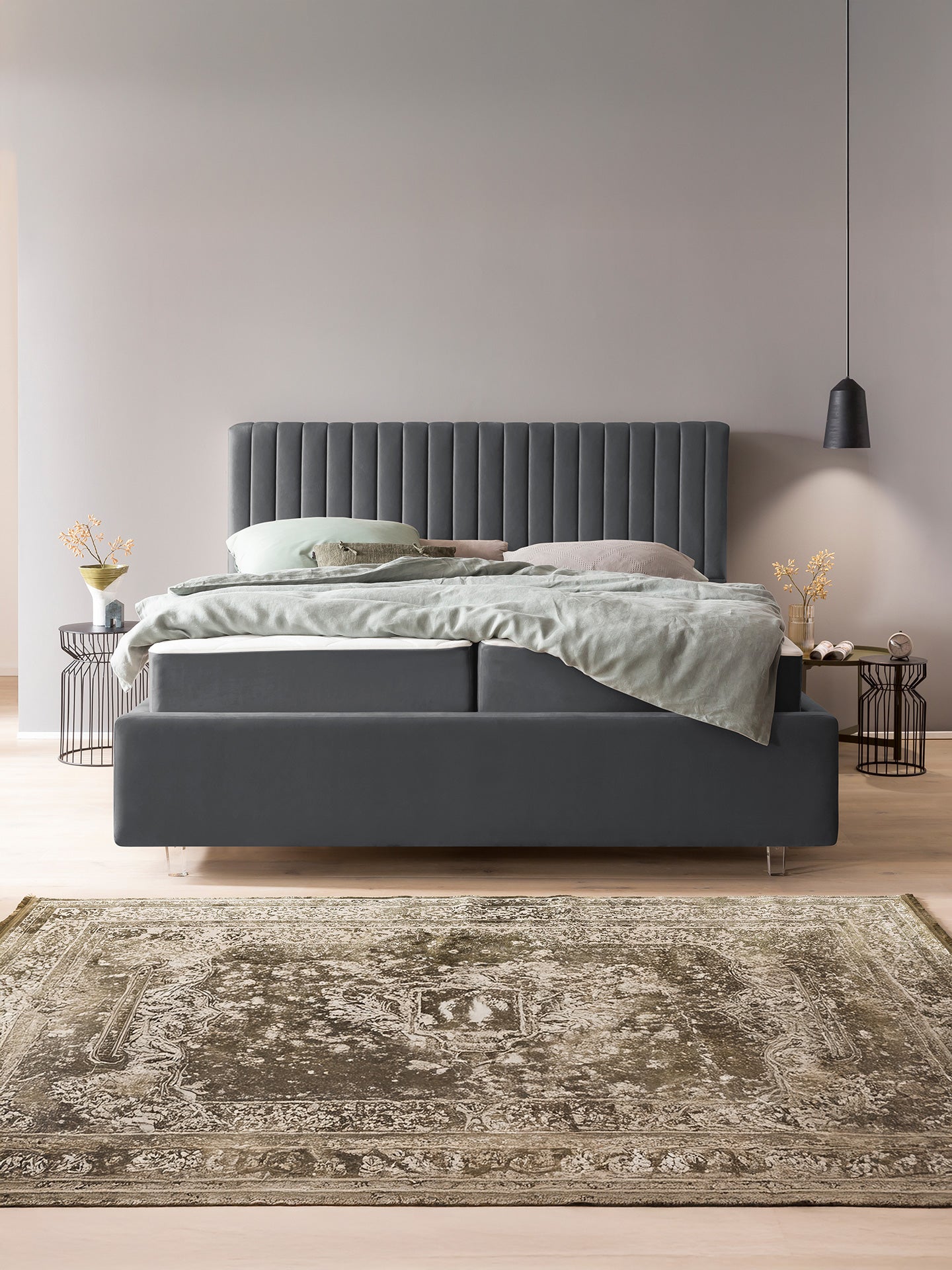 Velours Bett mit Stauraum Dunkelgrau Paris