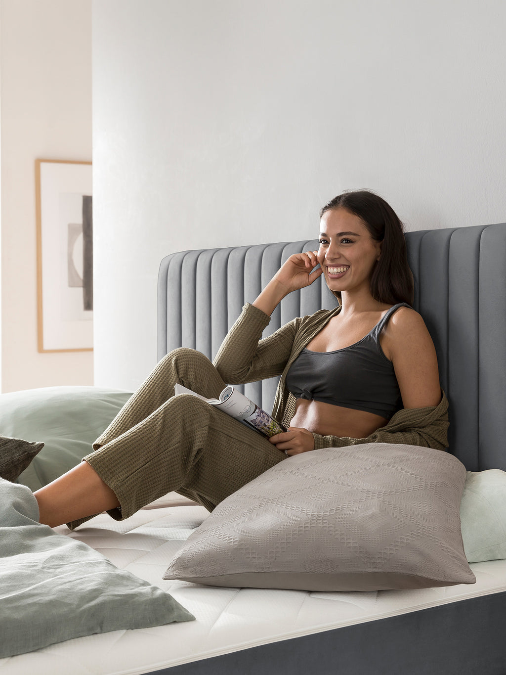 Velours Bett mit Stauraum Dunkelgrau Paris