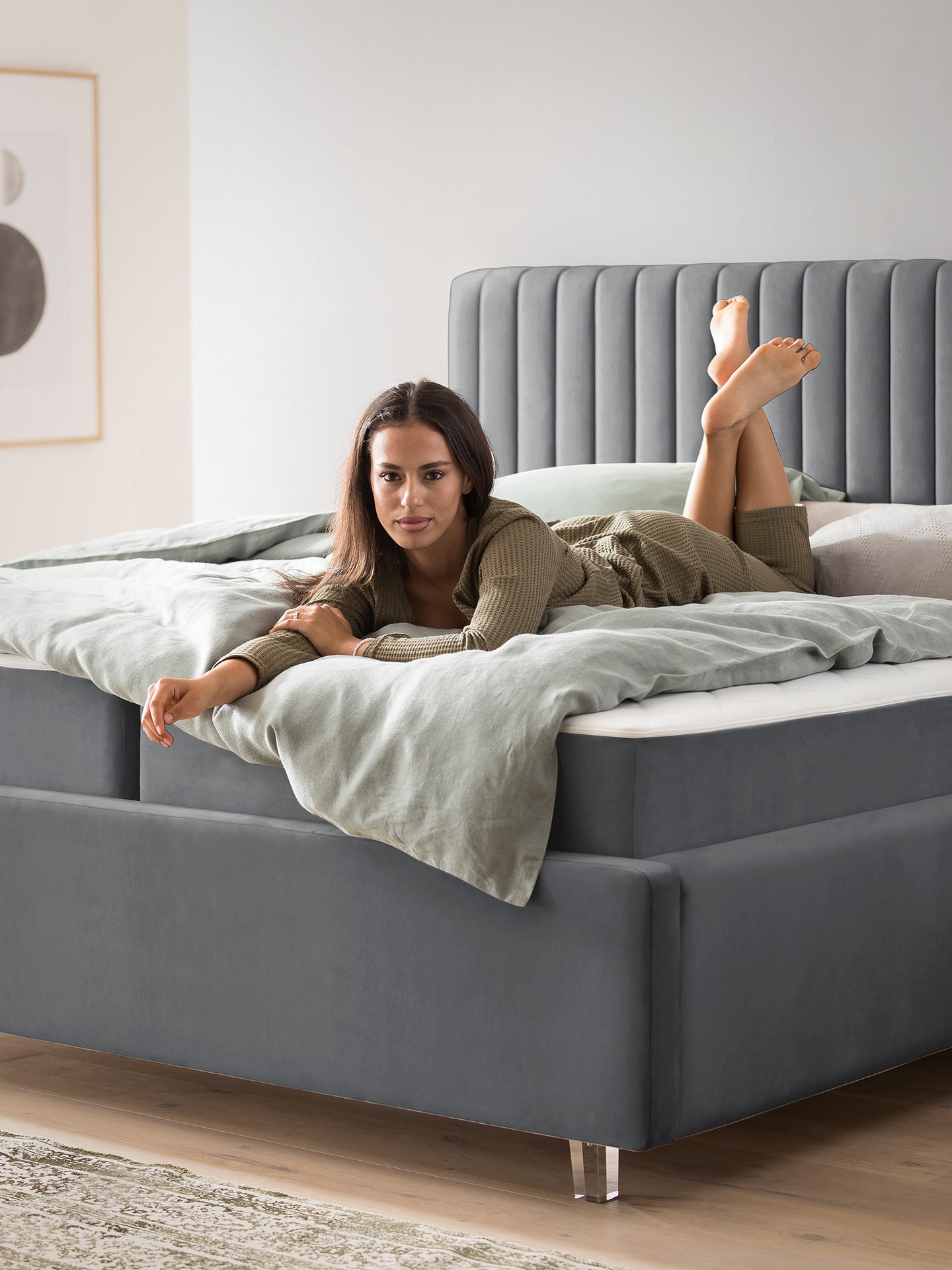 Velours Bett mit Stauraum Dunkelgrau Paris