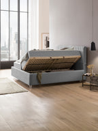 Velours Bett mit Stauraum Grau Paris