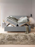 Velours Bett mit Stauraum Grau Paris