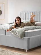 Velours Bett mit Stauraum Grau Paris