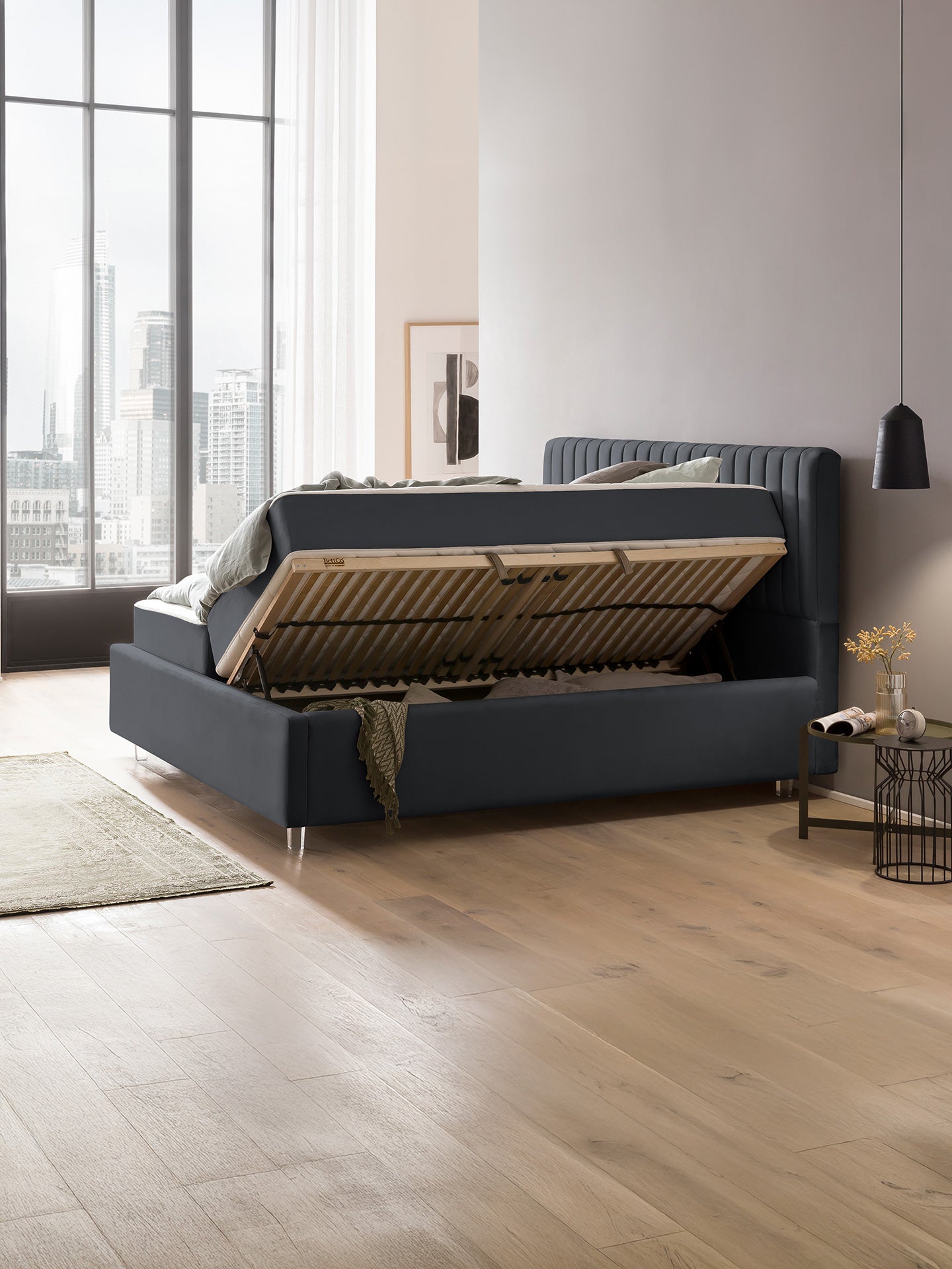 Velours Bett mit Stauraum Schwarz Paris