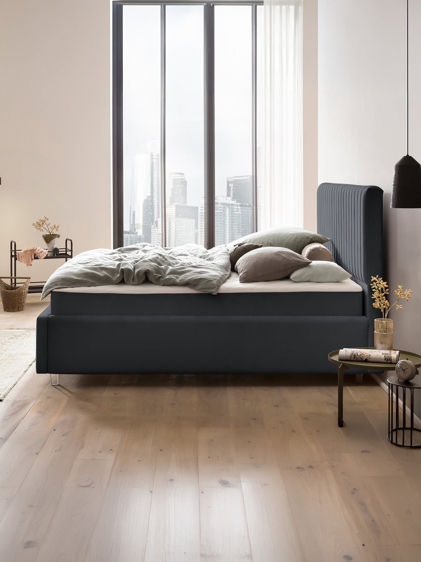 Velours Bett mit Stauraum Schwarz Paris