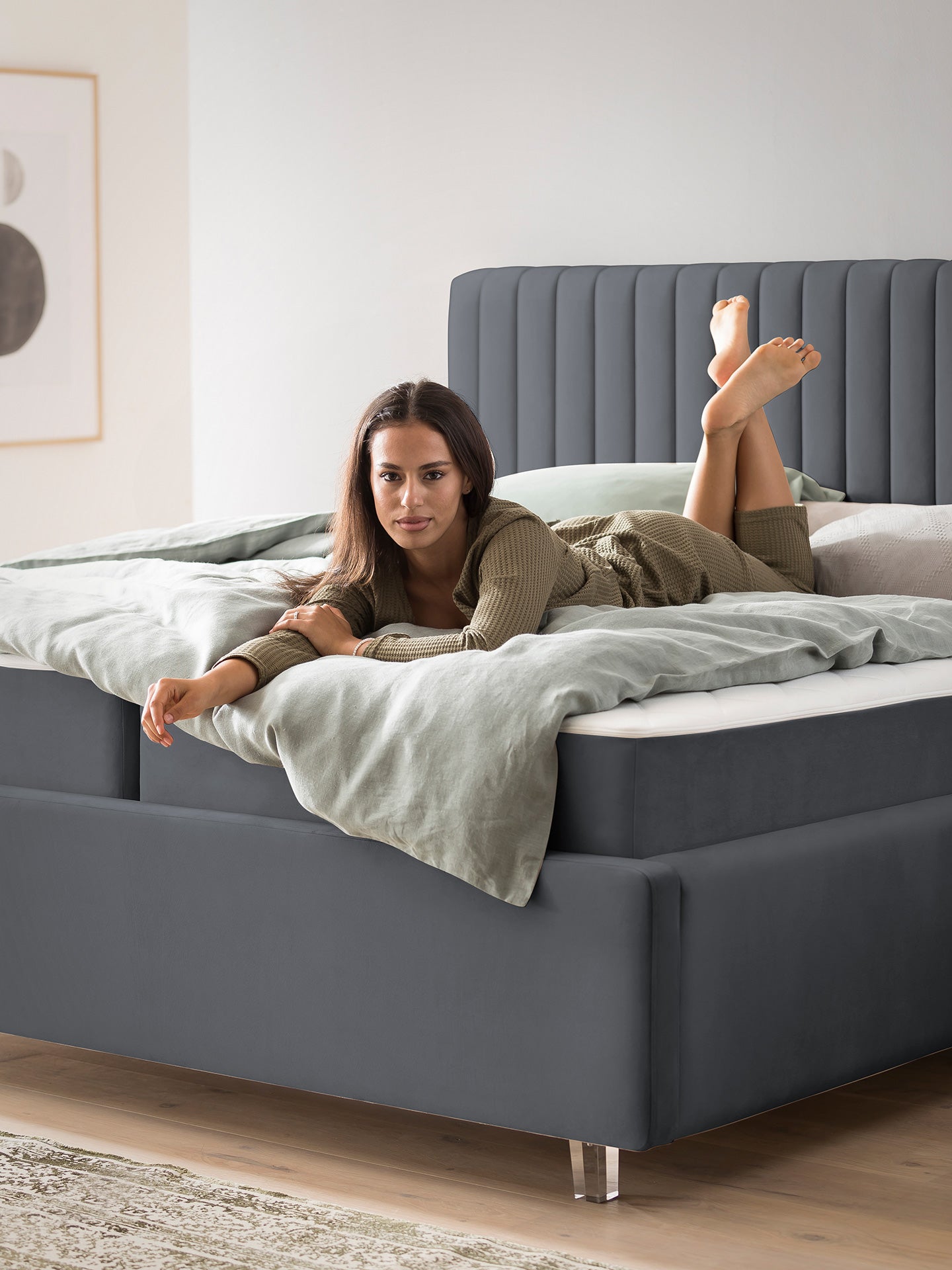 Velours Bett mit Stauraum Schwarz Paris