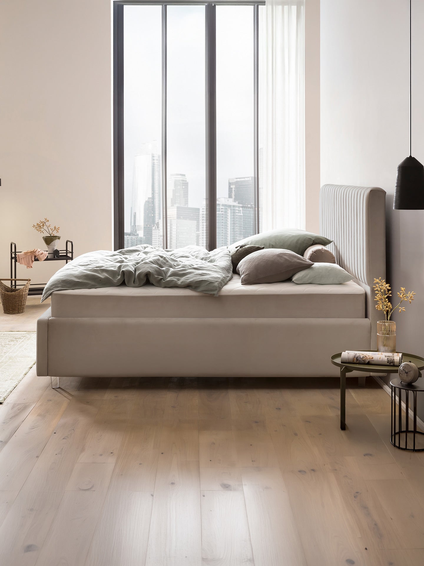 Velours Bett mit Stauraum Taupe Paris