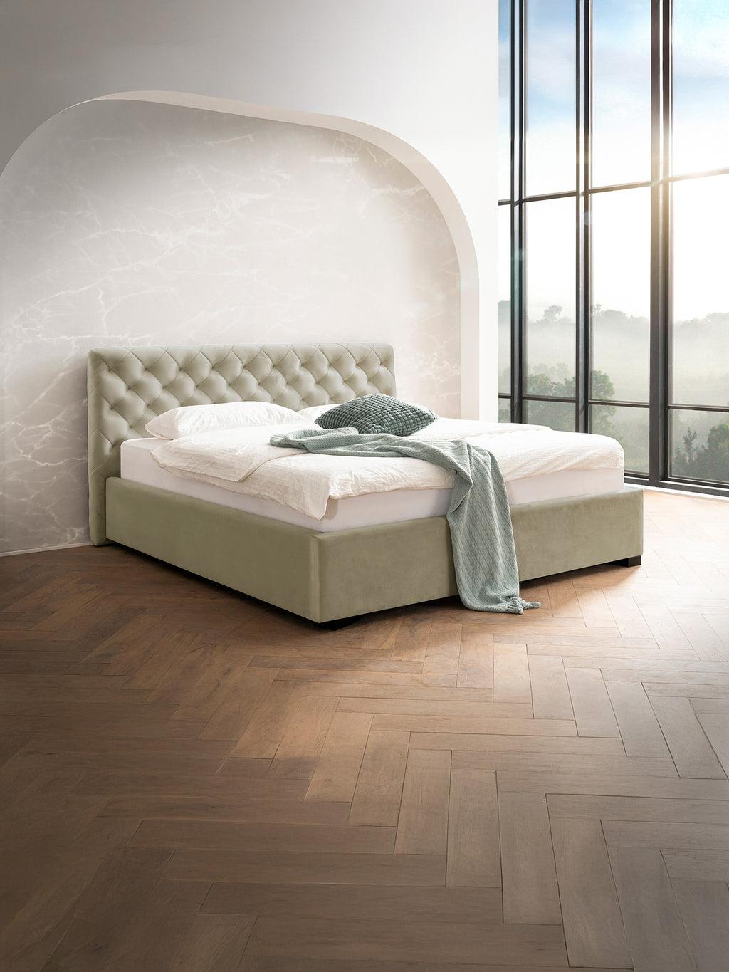 Velvet Bett mit Stauraum Altweiß STELLA