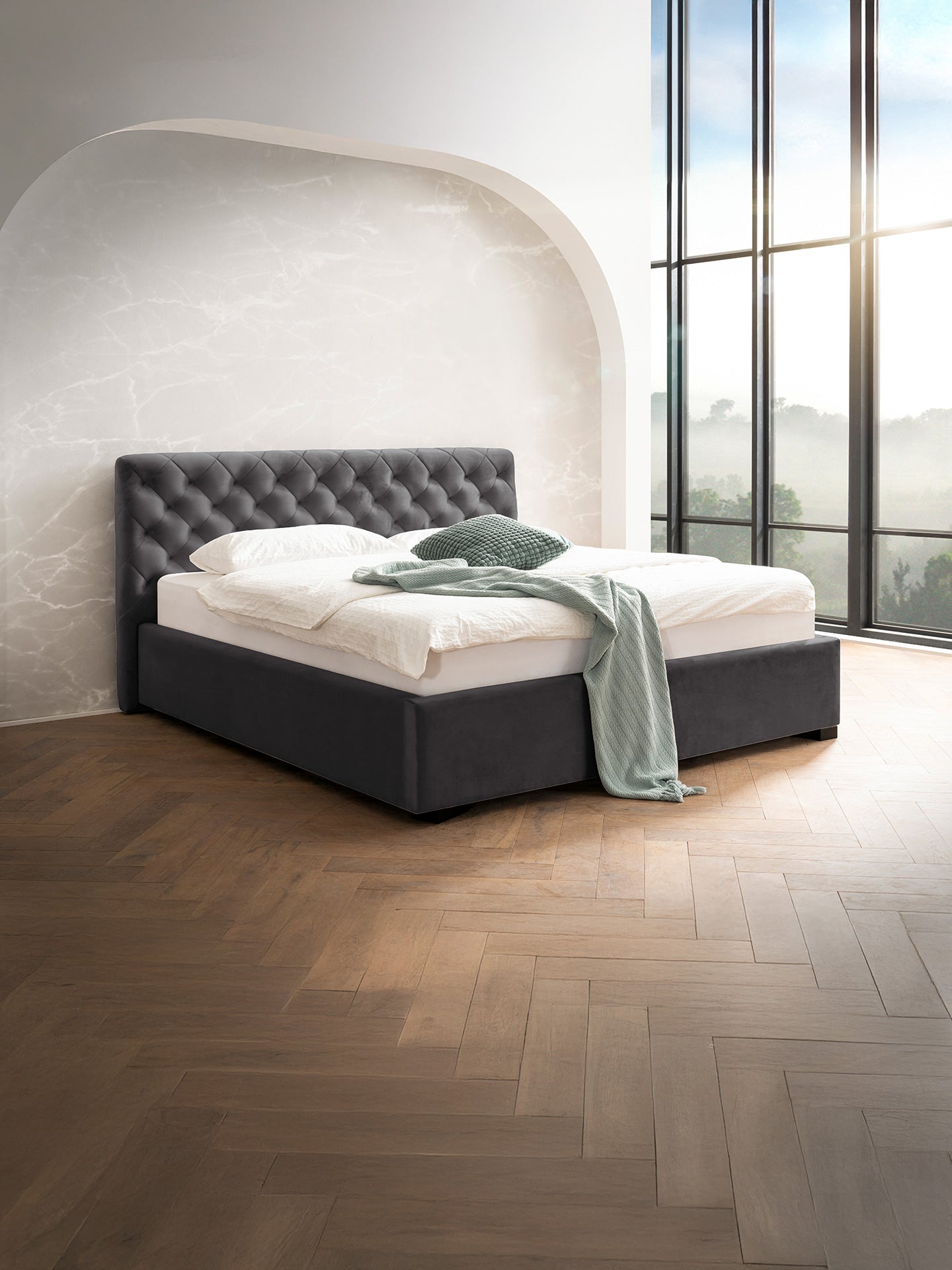 Velvet Bett mit Stauraum Anthrazit STELLA
