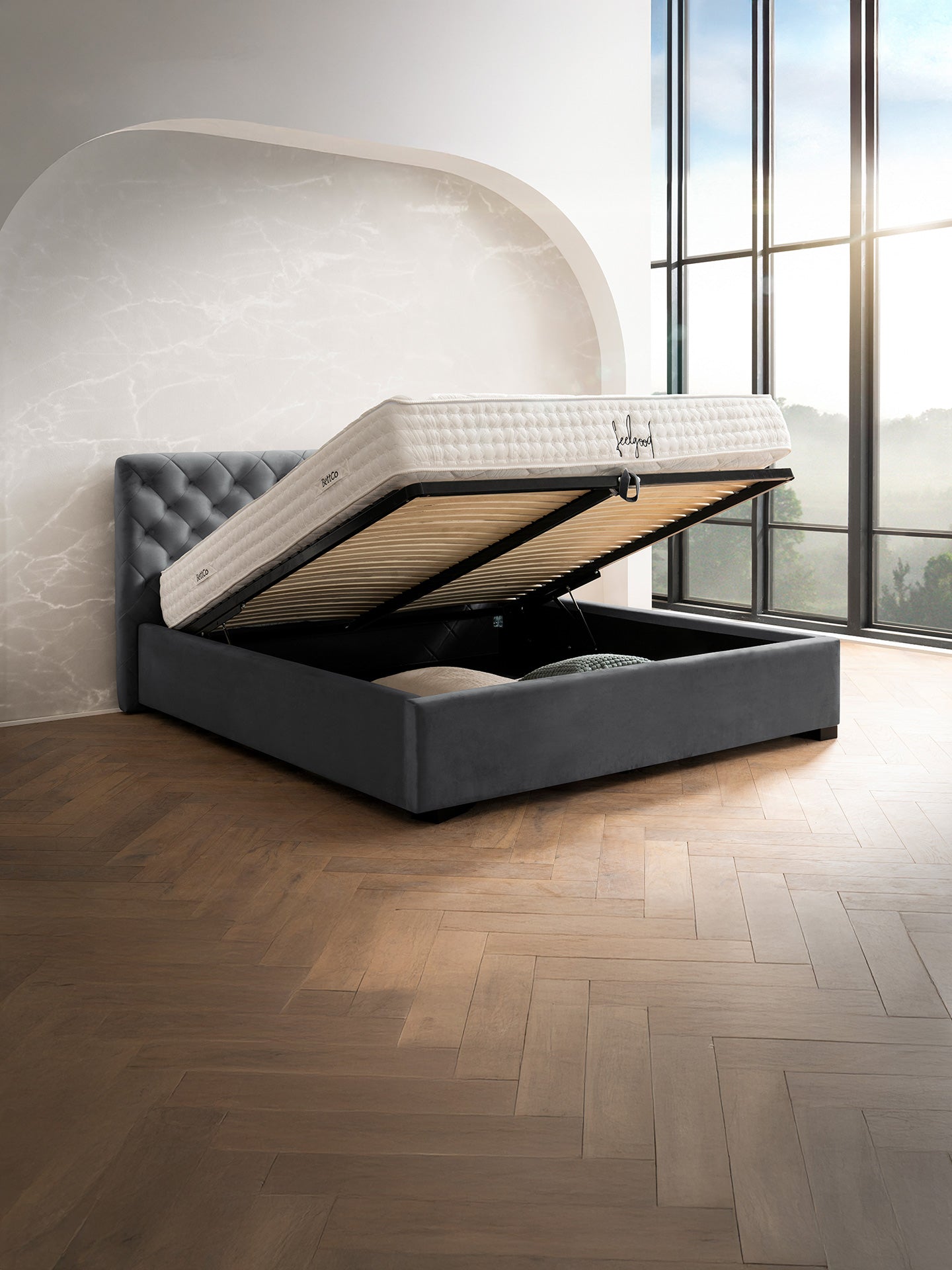 Velvet Bett mit Stauraum Anthrazit STELLA