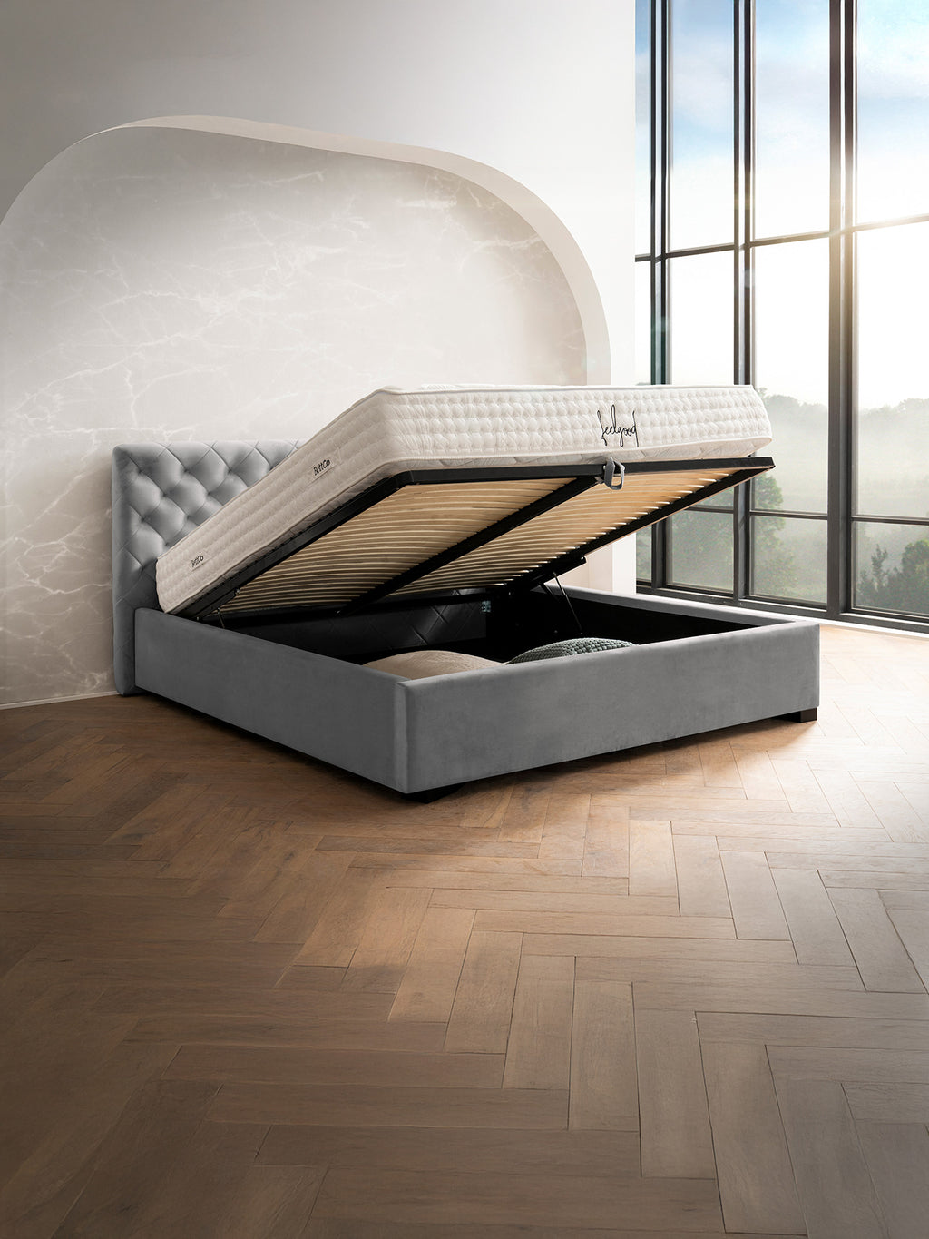 Velvet Bett mit Stauraum Grau STELLA