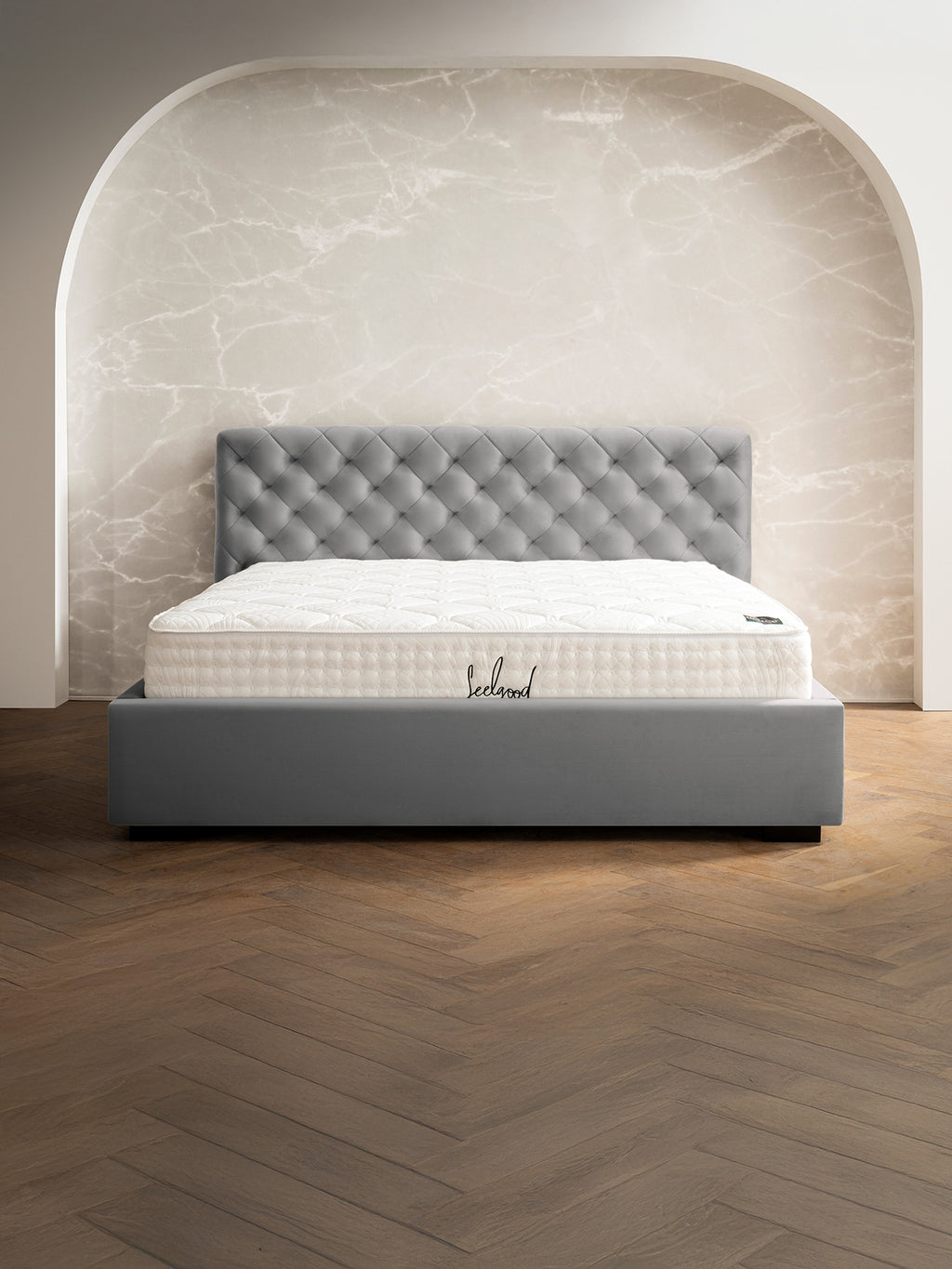 Velvet Bett mit Stauraum Grau STELLA