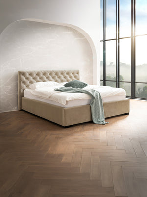Velvet Bett mit Stauraum Taupe STELLA