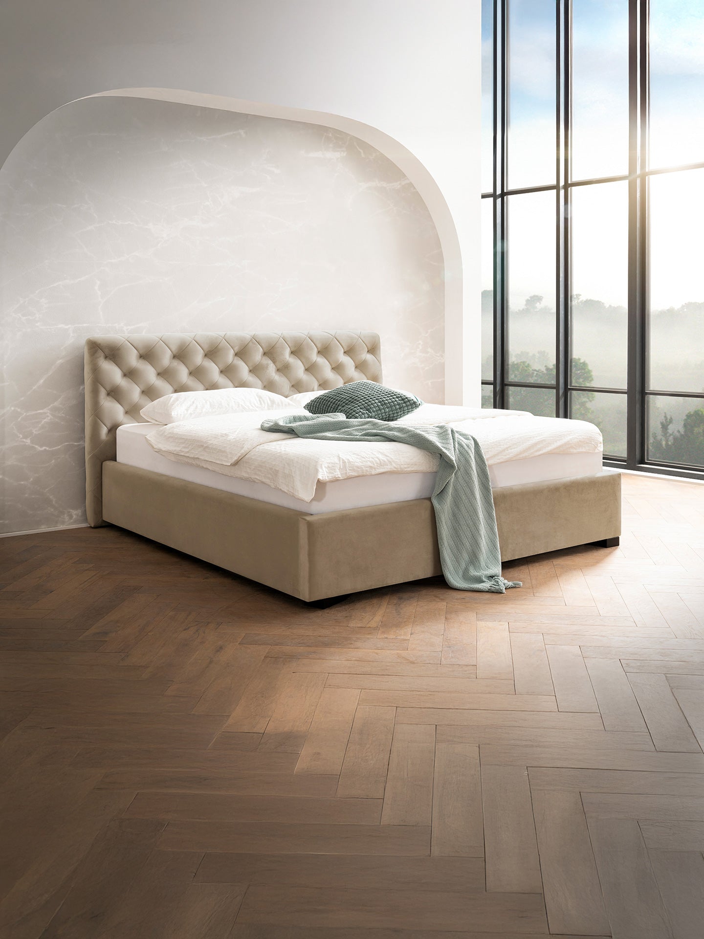Velvet Bett mit Stauraum Taupe STELLA