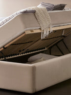 Velours Bett mit Stauraum Creme Paris